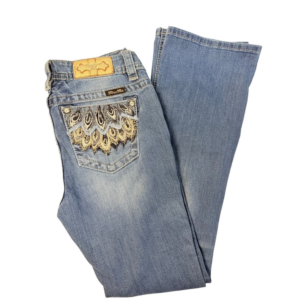 Miss Me Bootcut Jeans Womens 29 Blue Peacock Embroidered Pockets Y2K